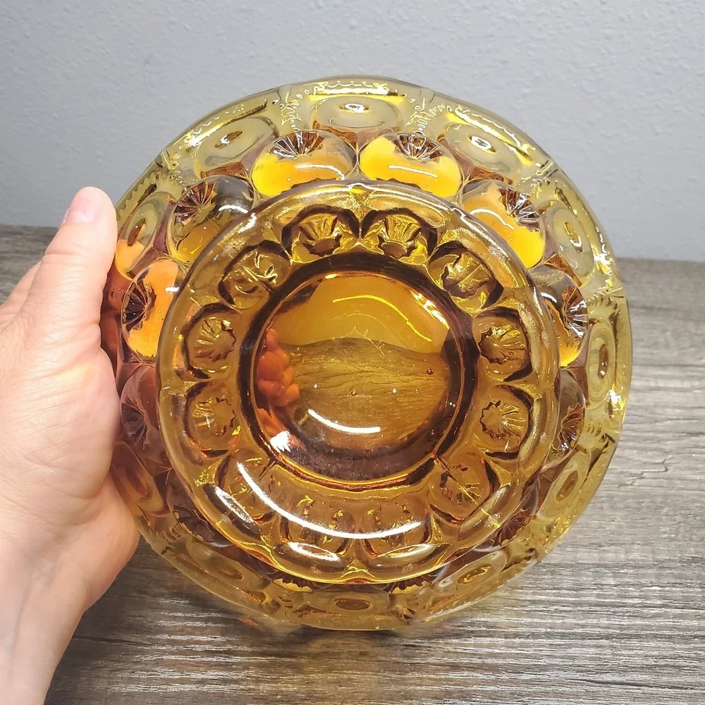 LE Smith Moon and Stars Amber Glass Compote Bowl 7.5